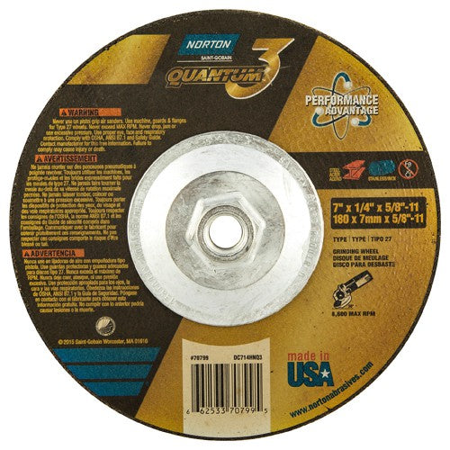 ‎7″ × 1/4″ × 5/8″-11 - T27 - Quantum 3 Depressed Center Wheel - All Tool & Supply