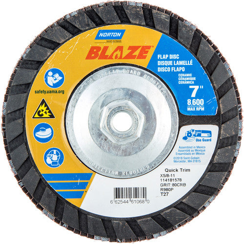 7″ × 1/4″ × 5/8″ SG Blaze R980P Flap Disc Type 27 Flat 80 Grit - All Tool & Supply