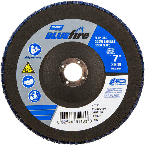 7 × 7/8″ BlueFire Fiberglass Conical Flap Disc Type 29 P40 Grit R884P Zirconia Alumina - All Tool & Supply