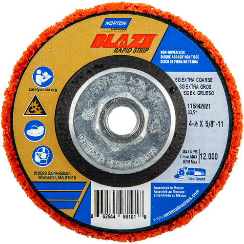 ‎4-1/2 × 5/8 - 11″ Bear-Tex Blaze Rapid Strip Non-Woven Depressed Center Disc Ceramic Alumina Extra Coarse Grit Type 27 - All Tool & Supply