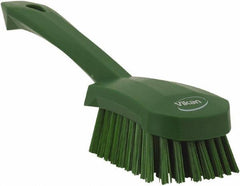 Vikan - 1.3" Bristle Length, Polyester Scrub Brush - 4-1/4" Long x 2-3/4" Wide Head, 10" OAL, Green, Polypropylene Block - All Tool & Supply