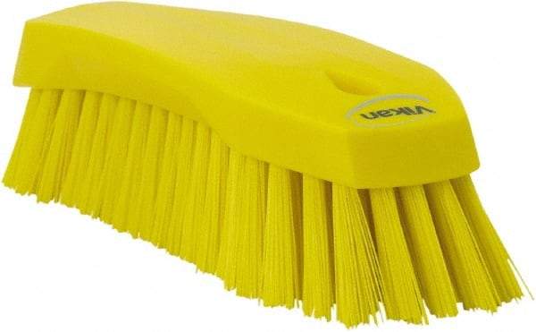 Vikan - 1.3" Bristle Length, Polyester Utility Scrub Brush - 7" Long x 3" Wide Head, 8" OAL, Yellow, Polypropylene Block - All Tool & Supply