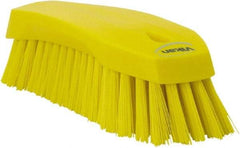 Vikan - 1.3" Bristle Length, Polyester Utility Scrub Brush - 7" Long x 3" Wide Head, 8" OAL, Yellow, Polypropylene Block - All Tool & Supply