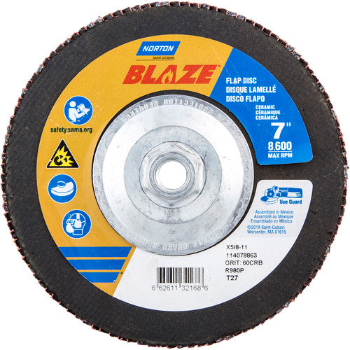 ‎7 × 5/8 - 11″ Blaze Fiberglass HD Flat Flap Disc Type 27 60 Grit R980P Premium Ceramic Alumina - All Tool & Supply