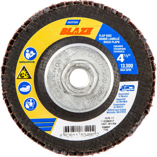 ‎4-1/2 × 5/8 - 11″ Blaze Fiberglass Conical Flap Disc Type 29 36 Grit R980P Premium Ceramic Alumina - All Tool & Supply