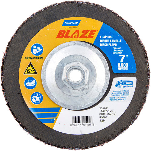 ‎7 × 5/8 - 11″ Blaze Fiberglass Conical Flap Disc Type 29 36 Grit R980P Premium Ceramic Alumina - All Tool & Supply