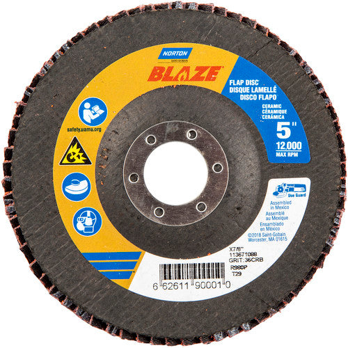 5 × 7/8″ Blaze Fiberglass Conical Flap Disc Type 29 36 Grit R980P Premium Ceramic Alumina - All Tool & Supply