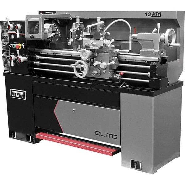 Jet - 12" Swing, 36" Between Centers, 230 Volt, Single or Triple Phase Engine Lathe - 2 hp, 1-9/16" Bore Diam, 30" Deep x 60" High x 71" Long - All Tool & Supply