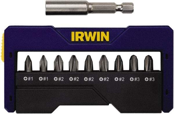 Irwin - 10 Piece, 1/4" Drive Screwdriver Insert Bit Set - #1 to #3 Phillips, 0.05 to 1/4" Hex, 1.27 to 10mm Hex - All Tool & Supply