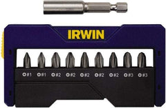 Irwin - 10 Piece, 1/4" Drive Screwdriver Insert Bit Set - #1 to #3 Phillips, 0.05 to 1/4" Hex, 1.27 to 10mm Hex - All Tool & Supply