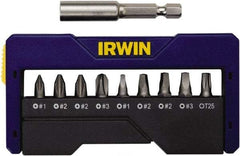 Irwin - 10 Piece, 1/4" Drive Screwdriver Insert Bit Set - #1 to #3 Phillips, 0.05 to 1/4" Hex, 1.27 to 10mm Hex, T25 Torx, #1 to #3 Square Recess - All Tool & Supply