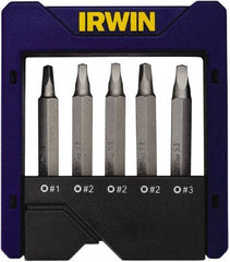 Irwin - 5 Piece, Square Handle, Power Bit Set - 0.05 to 1/4" Hex, #1 to #3, 1/4" Hex Drive - All Tool & Supply