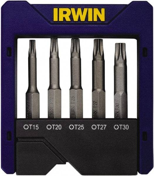 Irwin - 5 Piece, Torx Handle, Power Bit Set - 0.05 to 1/4" Hex, 1/4" Hex Drive - All Tool & Supply