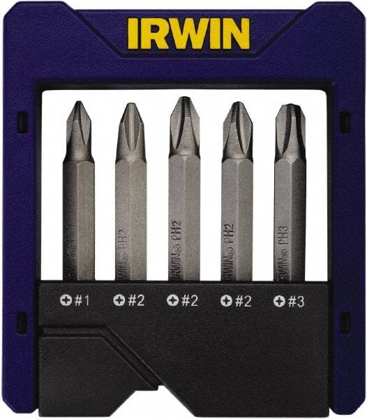 Irwin - 5 Piece, Phillips Handle, Power Bit Set - 0.05 to 1/4" Hex, 1/4" Hex Drive - All Tool & Supply