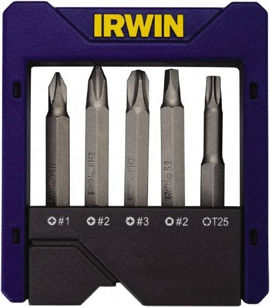 Irwin - 5 Piece, Multi Handle, Power Bit Set - 0.05 to 1/4" Hex, #1, #2, 1/4" Hex Drive - All Tool & Supply