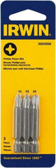 Irwin - 3 Piece, Phillips Handle, Power Bit Set - 0.05 to 1/4" Hex, 1/4" Hex Drive - All Tool & Supply