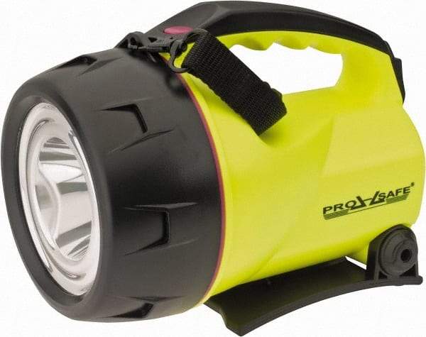 PRO-SAFE - White LED Bulb, Spotlight/Lantern Flashlight - Black, Yellow Plastic Body, 4 D Batteries Not Included - All Tool & Supply