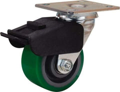 Hamilton - 4" Diam x 2" Wide x 5-5/8" OAH Top Plate Mount Swivel Caster with Brake - Polyurethane Mold onto Cast Iron Center, 750 Lb Capacity, Precision Ball Bearing, 4 x 4-1/2" Plate - All Tool & Supply