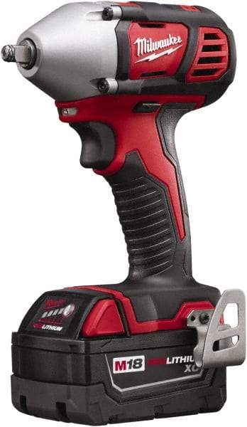 Milwaukee Tool - 3/8" Drive 18 Volt Pistol Grip Cordless Impact Wrench & Ratchet - 0 to 2,200 RPM, 0 to 3,200 BPM, 167 Ft/Lb Torque, 2 Lithium-Ion Batteries Included - All Tool & Supply