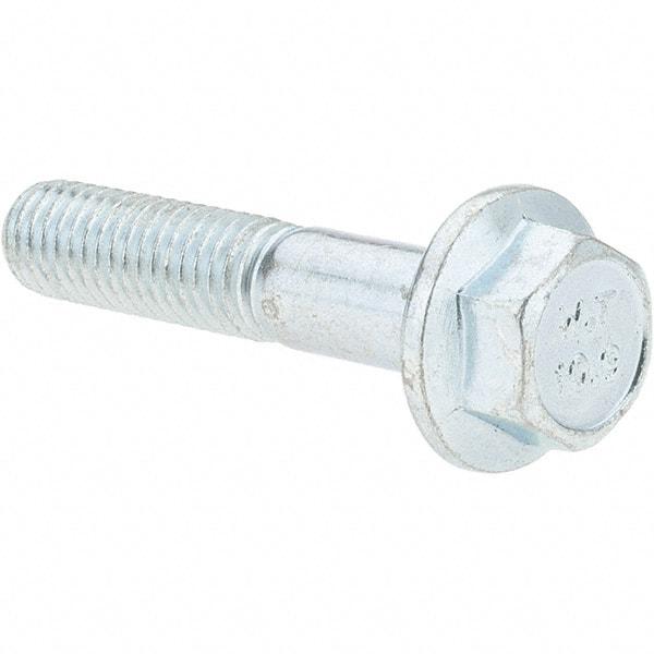 Made in USA - M8x1.25 Metric Coarse, 40mm Length Under Head, Hex Drive Flange Bolt - 30mm Thread Length, Grade 10.9 Alloy Steel, Smooth Flange, Zinc-Plated Finish - All Tool & Supply