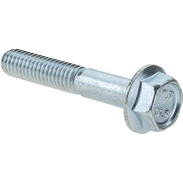 Value Collection - M6x1.00 Metric Coarse, 35mm Length Under Head, Hex Drive Flange Bolt - 20mm Thread Length, Grade 10.9 Alloy Steel, Smooth Flange, Zinc-Plated Finish - All Tool & Supply