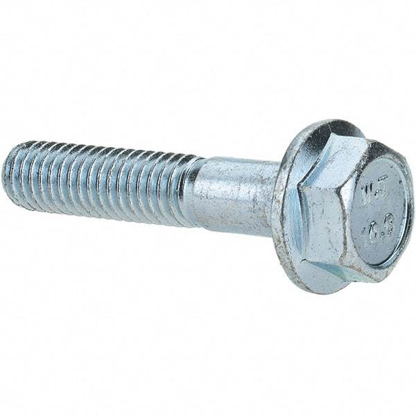 Value Collection - M6x1.00 Metric Coarse, 30mm Length Under Head, Hex Drive Flange Bolt - 20mm Thread Length, Grade 10.9 Alloy Steel, Smooth Flange, Zinc-Plated Finish - All Tool & Supply