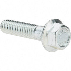 Made in USA - M8x1.25 Metric Coarse, 35mm Length Under Head, Hex Drive Flange Bolt - 30mm Thread Length, Grade 10.9 Alloy Steel, Smooth Flange, Zinc-Plated Finish - All Tool & Supply