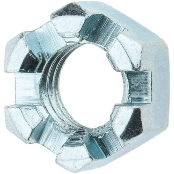 Value Collection - 1/2-13 UNC Grade 2 Steel Slotted Locknut - 3/4" Width Across Flats, 7/16" High, Zinc-Plated Finish - All Tool & Supply