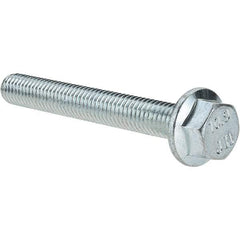 Made in USA - M8x1.25 Metric Coarse, 60mm Length Under Head, Hex Drive Flange Bolt - 30mm Thread Length, Grade 10.9 Alloy Steel, Smooth Flange, Zinc-Plated Finish - All Tool & Supply