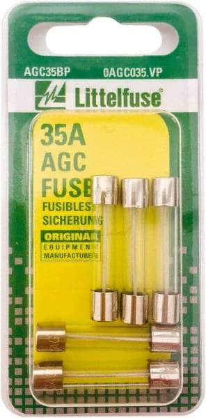 Value Collection - 35 Amp, Fast-Acting Miniature Glass/Ceramic Fuse - 1-1/4" OAL, 1/4" Diam - All Tool & Supply