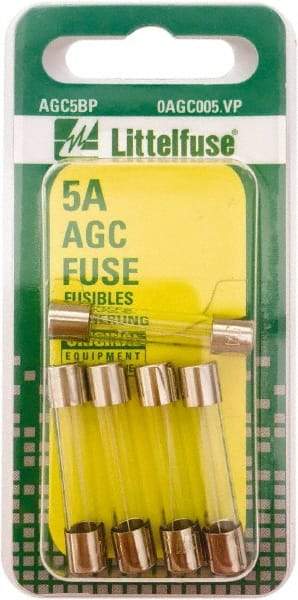 Value Collection - 5 Amp, Fast-Acting Miniature Glass/Ceramic Fuse - 1-1/4" OAL, 1/4" Diam - All Tool & Supply