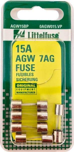 Value Collection - 32V AC/DC, 15 Amp, Fast-Acting Miniature Glass/Ceramic Fuse - 7/8" OAL, 1/4" Diam - All Tool & Supply