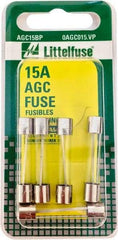 Value Collection - 32V AC/DC, 15 Amp, Fast-Acting Miniature Glass/Ceramic Fuse - 1-1/4" OAL, 1/4" Diam - All Tool & Supply