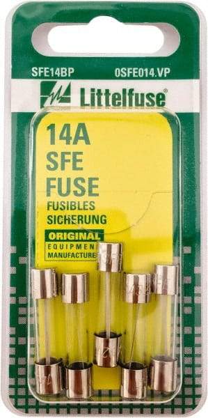 Value Collection - 32V AC/DC, 14 Amp, Fast-Acting Miniature Glass/Ceramic Fuse - 1-1/16" OAL, 1/4" Diam - All Tool & Supply