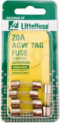 Value Collection - 32V AC/DC, 20 Amp, Fast-Acting Miniature Glass/Ceramic Fuse - 7/8" OAL, 1/4" Diam - All Tool & Supply