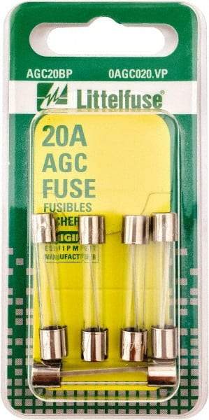 Value Collection - 32V AC/DC, 20 Amp, Fast-Acting Miniature Glass/Ceramic Fuse - 1-1/4" OAL, 1/4" Diam - All Tool & Supply