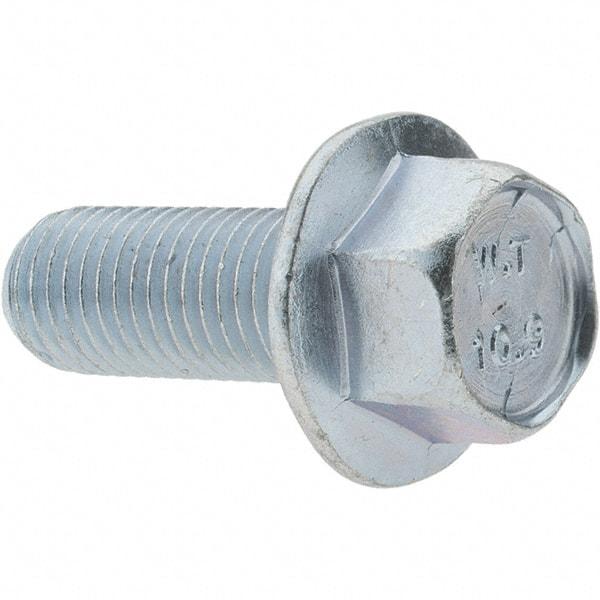 Value Collection - M10x1.25 Metric Coarse, 25mm Length Under Head, Hex Drive Flange Bolt - 25mm Thread Length, Grade 10.9 Alloy Steel, Smooth Flange, Zinc-Plated Finish - All Tool & Supply