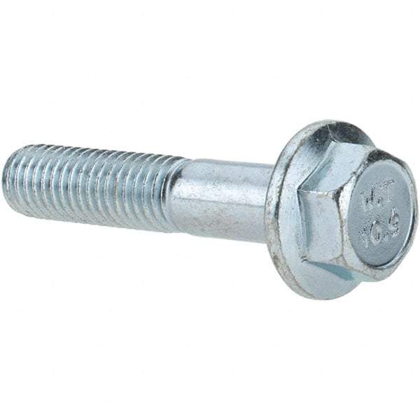 Made in USA - M8x1.25 Metric Coarse, 40mm Length Under Head, Hex Drive Flange Bolt - 30mm Thread Length, Grade 10.9 Alloy Steel, Smooth Flange, Zinc-Plated Finish - All Tool & Supply