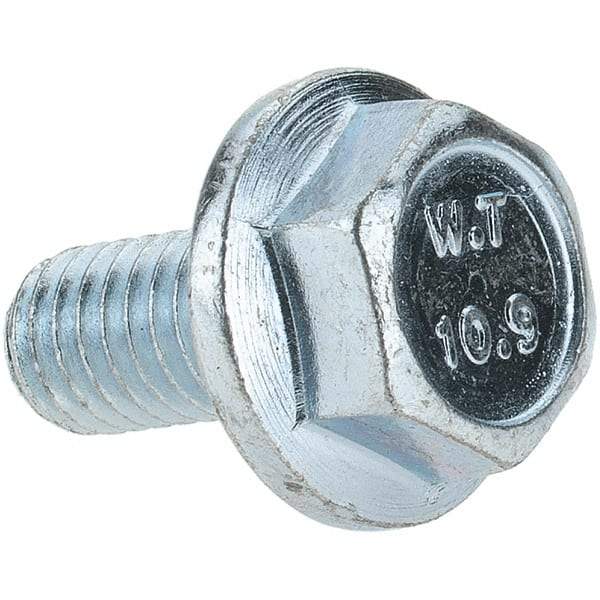 Value Collection - M6x1.00 Metric Coarse, 12mm Length Under Head, Hex Drive Flange Bolt - 12mm Thread Length, Grade 10.9 Alloy Steel, Smooth Flange, Zinc-Plated Finish - All Tool & Supply