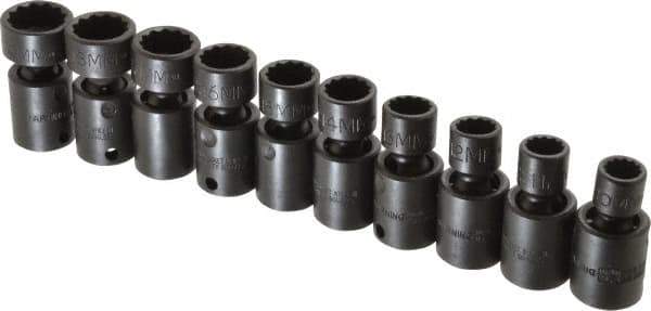 Proto - 10 Piece 3/8" Drive Standard Impact Socket Set - 12 Points, 10 to 19mm, Metric Measurement Standard - All Tool & Supply