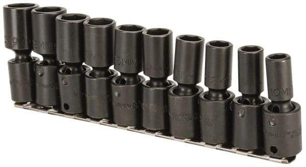 Proto - 10 Piece 3/8" Drive Deep Impact Socket Set - 6 Points, 10 to 19mm, Metric Measurement Standard - All Tool & Supply