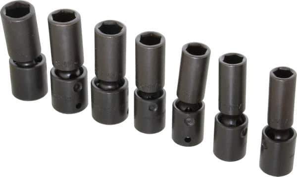 Proto - 7 Piece 1/2" Drive Deep Impact Socket Set - 6 Points, 13 to 19mm, Metric Measurement Standard - All Tool & Supply