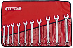 Proto - 10 Piece, 11mm to 19mm, 6 Point Combination Wrench Set - Metric Measurement Standard, Satin Chrome Finish, Comes in Nylon Roll - All Tool & Supply