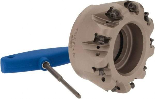 Iscar - 4" Cut Diam, 0.47" Max Depth, 1-1/2" Arbor Hole, 9 Inserts, H400 RNHU 1606 Insert Style, Indexable Copy Face Mill - H400 FR-16 Cutter Style, 2" High, Through Coolant, Series Helido - All Tool & Supply