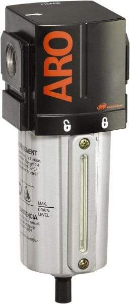 ARO/Ingersoll-Rand - 3/4" Port, 7.913" High x 2.874" Wide Standard Filter with Metal Bowl, Automatic Drain - 216 SCFM, 250 Max psi, 175°F Max Temp, Sight Glass Included, Modular Connection, 2.8 oz Bowl Capacity - All Tool & Supply