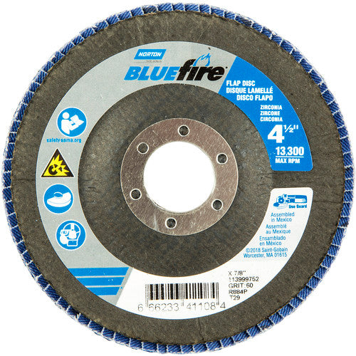 ‎4-1/2 × 7/8″ BlueFire Fiberglass Conical Flap Disc Type 29 P60 Grit R884V1 Zirconia Alumina - All Tool & Supply