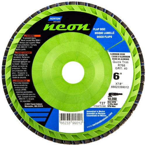 6″ × 7/8″ Flap Disc Neon Quick Trim Type 27- Plastic Plate 120 Grit - All Tool & Supply