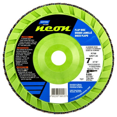 7″ × 1/4″ × 7/8″ Neon R766 Flap Disc Type 27 Flat 36 Grit - All Tool & Supply