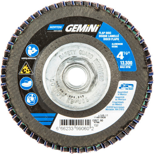 ‎4-1/2 × 5/8 - 11″ Gemini Fiberglass HD Flat Flap Disc Type 27 P60 Grit R766 Zirconia Alumina - All Tool & Supply