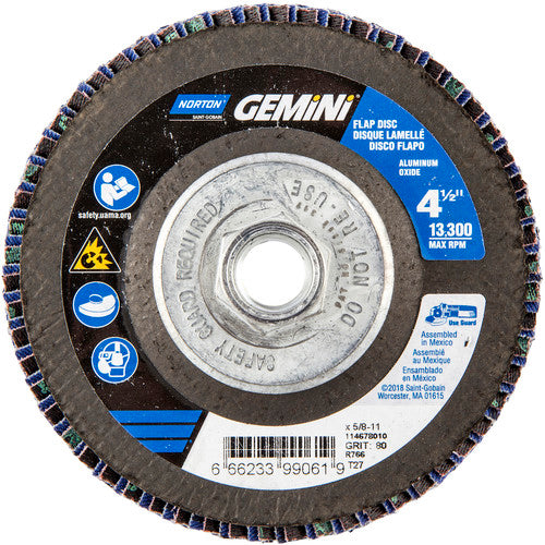 ‎4-1/2 × 5/8 - 11″ Gemini Fiberglass HD Flat Flap Disc Type 27 P80 Grit R766 Zirconia Alumina - All Tool & Supply